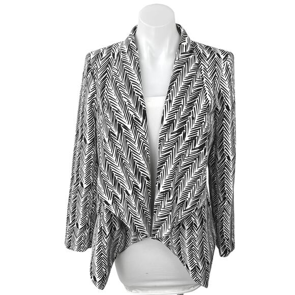 Calvin Klein Black White Chevron Printed Open Front Draped Blazer Coat Jacket 6 - Picture 1 of 5